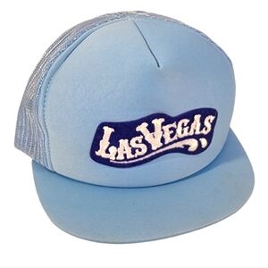 Las Vegas Vintage Old School Logo Unique Small Bill Baby Blue Kids Snapback Hat